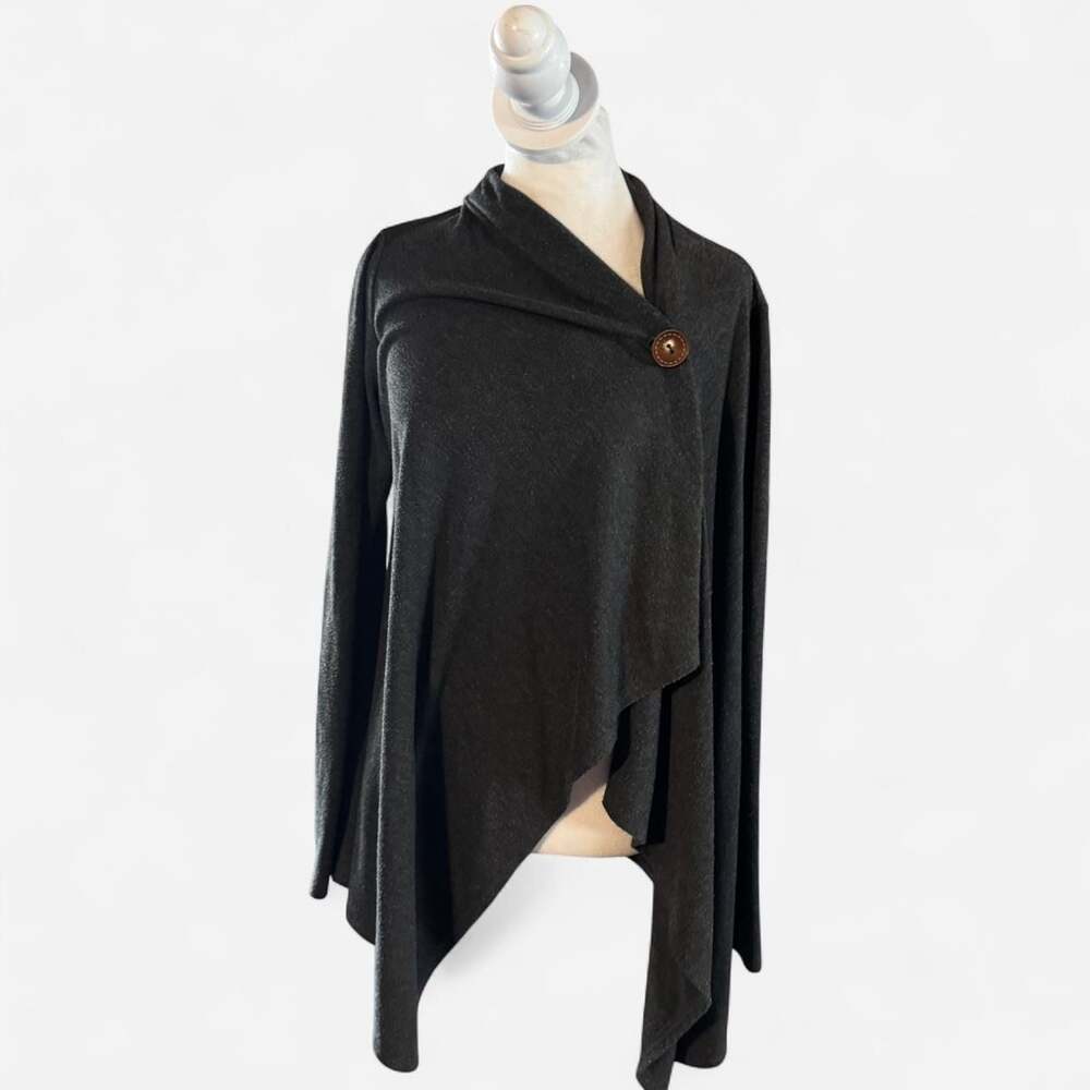 Bobeau Charcoal Gray Asymmetrical Wrap Cardigan with Button Closure, Size M
